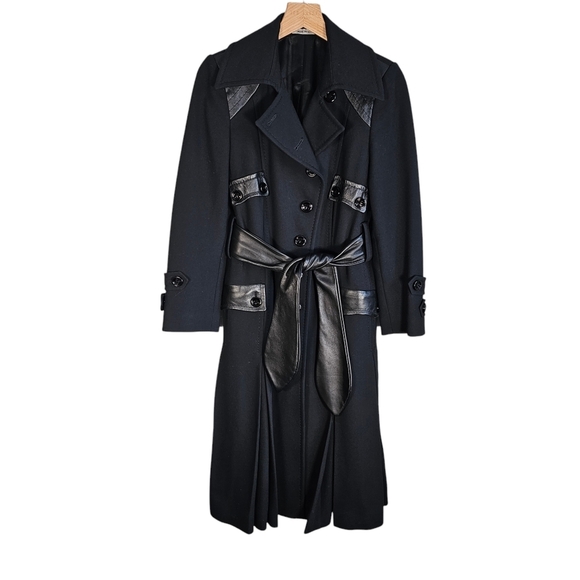 Teresa Tardia Wool Blend Black Belted Midi Fit and Flare Jacket - Picture 6 of 15